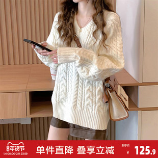 唐狮2026秋冬慵懒风显瘦V领中长款套头女式毛衣气质温柔上衣女潮