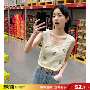 镂空针织吊带甜美无袖 辣妹背心女外穿短款 上衣潮 新款 唐狮夏季