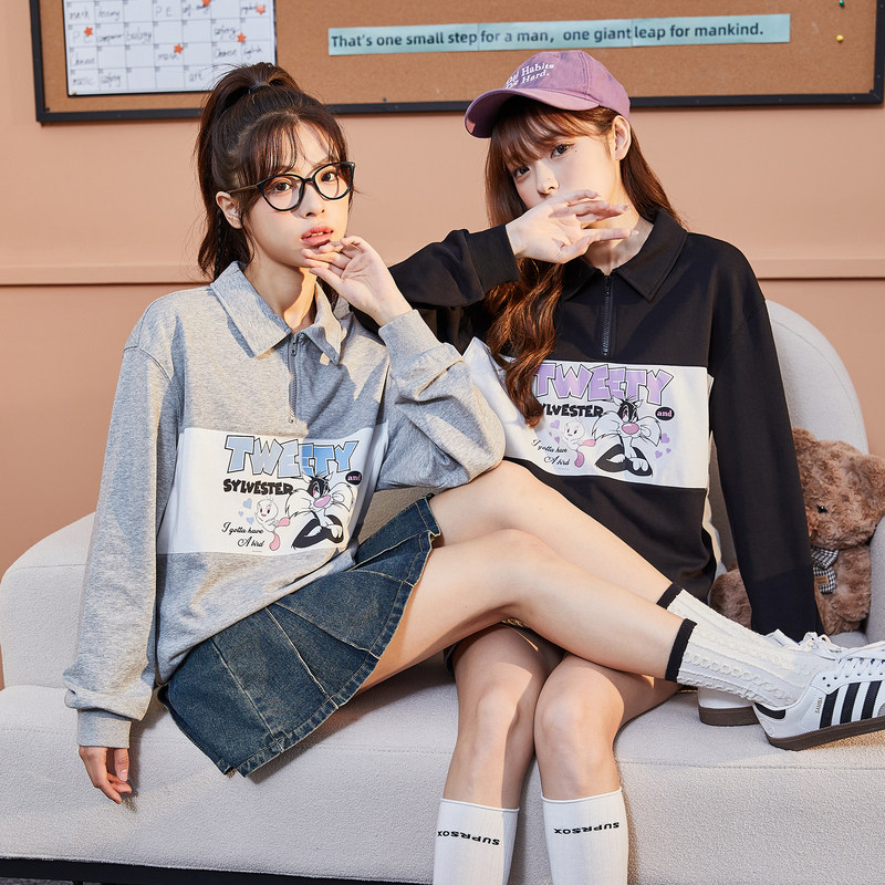 唐狮兔八哥联名女长袖Polo衫