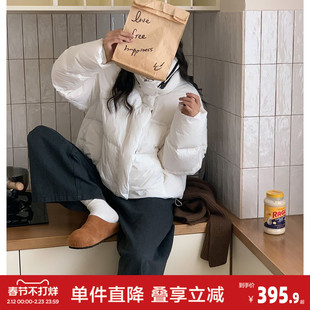 唐狮新款冬季立领白色羽绒服女韩版时髦面包服保暖短款外套dx