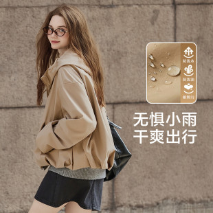 唐狮2026春秋女连帽净色外套卡其短款时尚小众设计感小个子穿搭