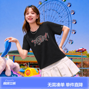 【关晓彤同款】唐狮2026夏季短袖T恤女潮牌格纹好看黑色宽松上衣