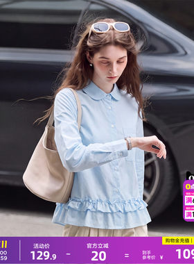 唐狮春季长袖衬衫女款2026新款纯色蝴蝶结减龄荷叶边甜美温柔气质
