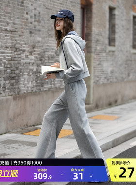 唐狮2026秋冬季套装女开衫连帽短款开衫外套卫衣裤子灰色简约风