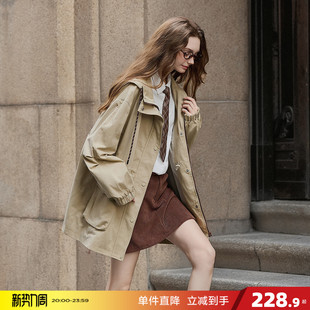 唐狮2026春季 气质学院风休闲春秋女外套 风衣外套女连帽潮流中长款