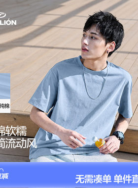 唐狮新款夏季短袖T恤男款高级潮流蓝色慵懒时尚百搭宽松上衣休闲
