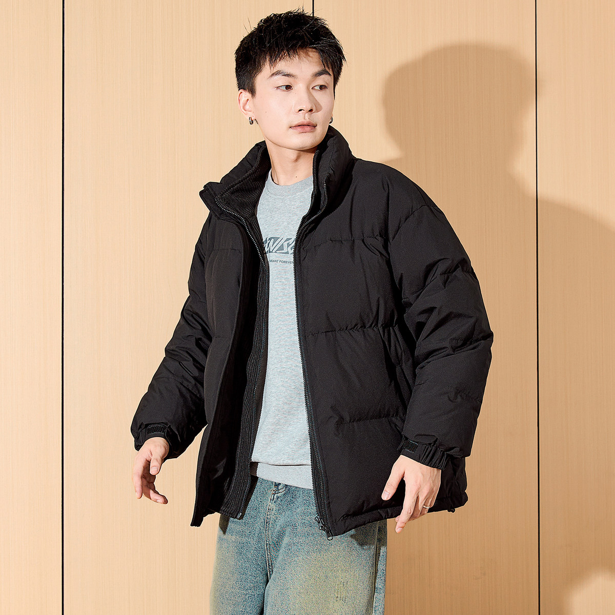 唐狮2024冬季新款男士羽绒服假两件灯芯绒短款立领面包服商务休闲