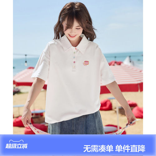 唐狮26年夏季新款polo衫短袖t恤女时尚纯棉白色小个子学生上衣