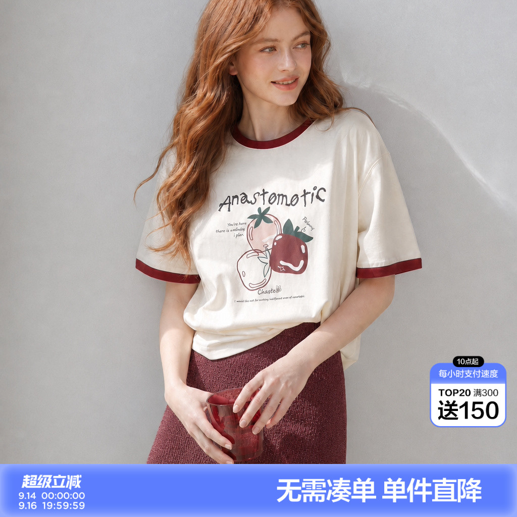 唐狮2026夏季新款女短袖T恤撞色设计感高级松弛女士上衣好看潮牌图片