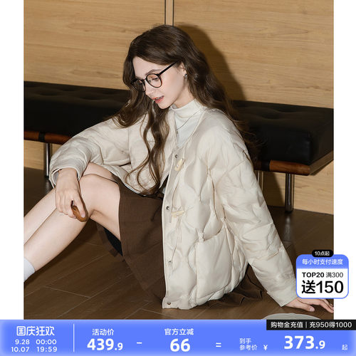 唐狮2026秋冬季短款羽绒服女轻薄款白色羽绒外套仿牛角扣设计感