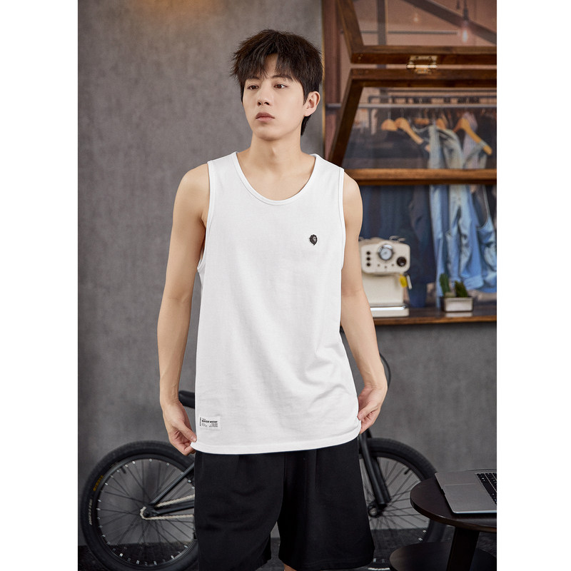 唐狮2024春夏新款男背心宽松休闲无袖T恤圆学生运动内搭打底衫潮