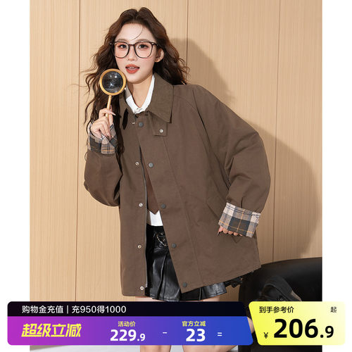 唐狮春秋外套女生巴恩风高级感时尚小个子风衣翻领夹克女装yc