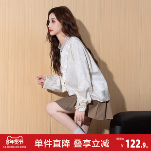 唐狮2026春夏新款女衬衫长袖新中式衬衣设计感国风盘口立领国潮