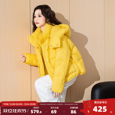 唐狮新款女羽绒服2025冬季短款连帽潮流ins通勤外套90鸭绒外套cq