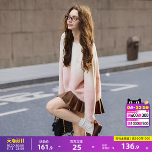 唐狮2026秋冬季毛衣女圆领套头仿海马绒渐变毛线衫好看高级感