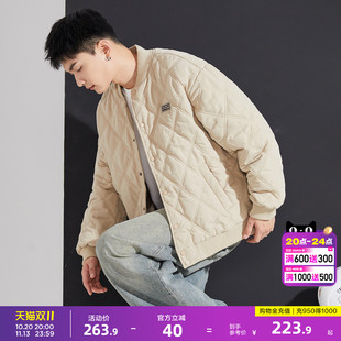 唐狮冬季新款棉衣男棒球领菱形格运动棉服夹棉外套加厚防寒服外套