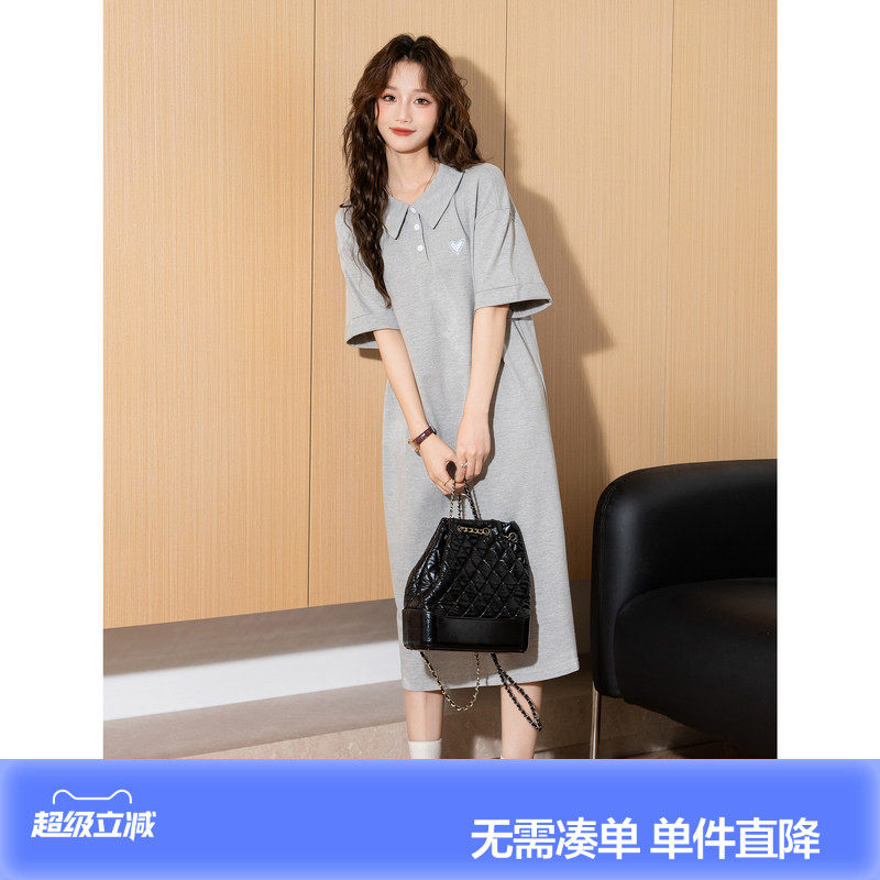 唐狮夏季短袖Polo连衣裙女夏薄款连衣裙新款运动休闲T恤裙长款Q