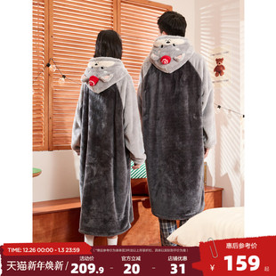 睡衣 珊瑚绒加绒情侣家居服可爱狗狗睡袍男士 唐狮新款 睡衣女秋冬季