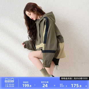 唐狮早春新款外套女连帽工装港风上衣chic撞色冲锋少年休闲k