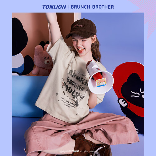 【Brunch Brother联名】唐狮2026夏季女短袖T恤美式潮流复古宽松
