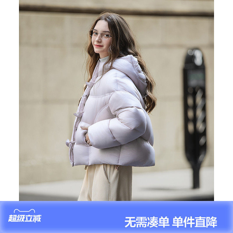 唐狮冬季短款羽绒服女高蓬连帽90鸭绒宽松休闲小个子韩系冬装慵懒