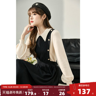 唐狮黑色连衣裙女秋冬假两件针织裙秋款 裙子毛衣裙q2 女小个子冬季