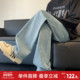 新款 长裤 男牛仔裤 唐狮25春秋季 韩版 直筒裤 松紧腰抽绳阔腿裤 潮流W