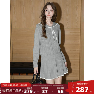 休闲风简约百搭时尚 女毛织海军领绞花毛线衫 短裙套装 唐狮2025秋季