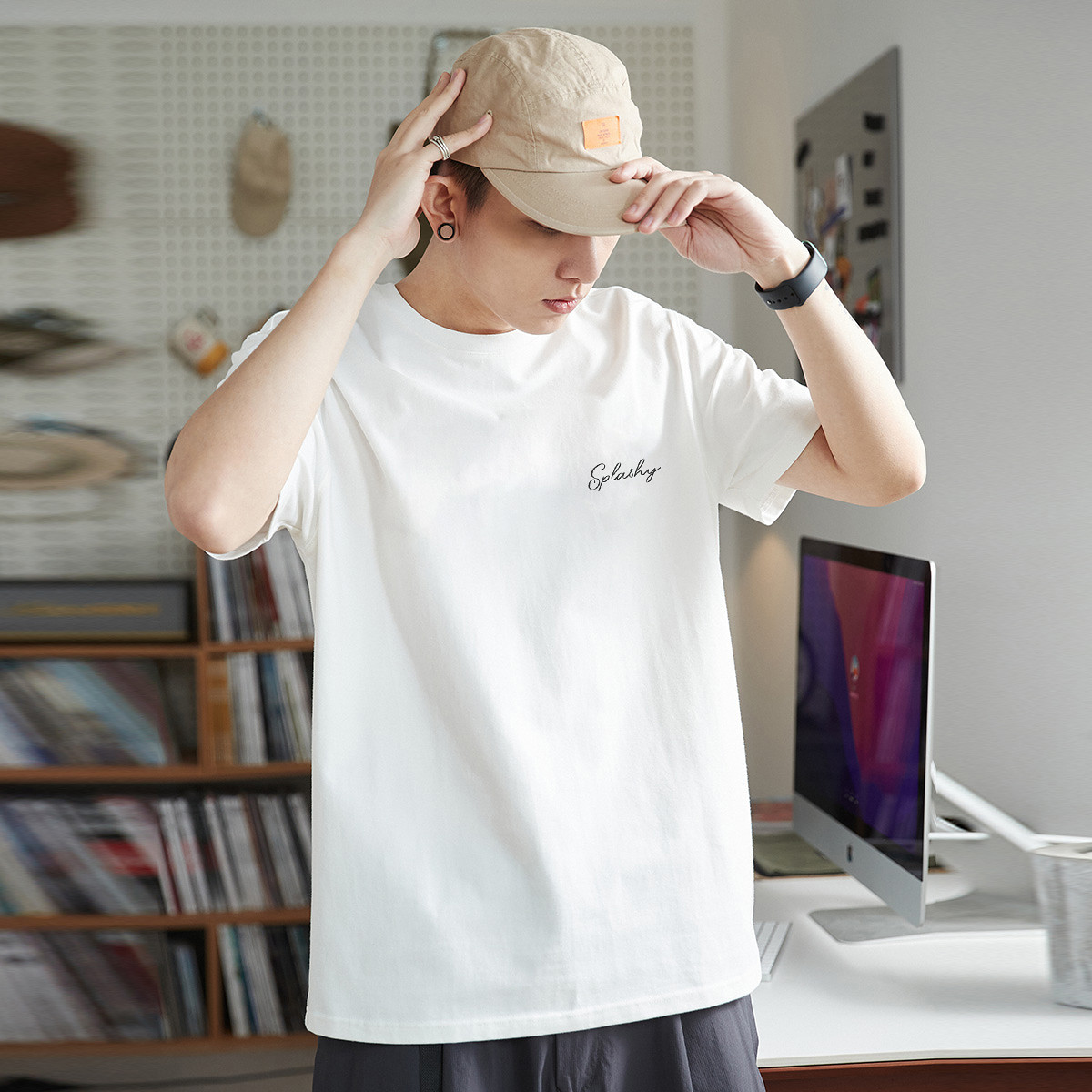 唐狮短袖T恤男士2025夏季新款潮流印花宽松圆领学生纯棉体恤上衣