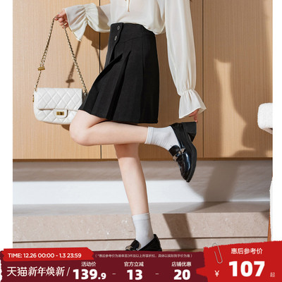 唐狮新款黑色百褶短裙高腰a字显瘦jk学院风甜辣宽松半身裙子女