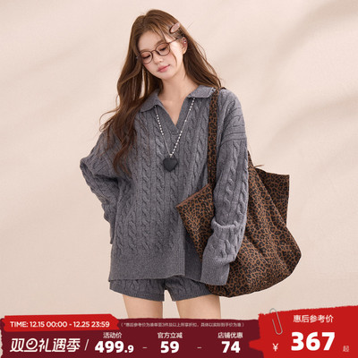 唐狮2025春秋Polo领上下两件套毛衣短裤套装女高级感慵懒风JYL