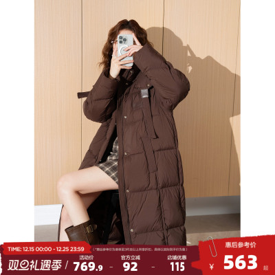 唐狮新款女羽绒服2025冬长款设计感外套连帽休闲保暖韩版面包服cq