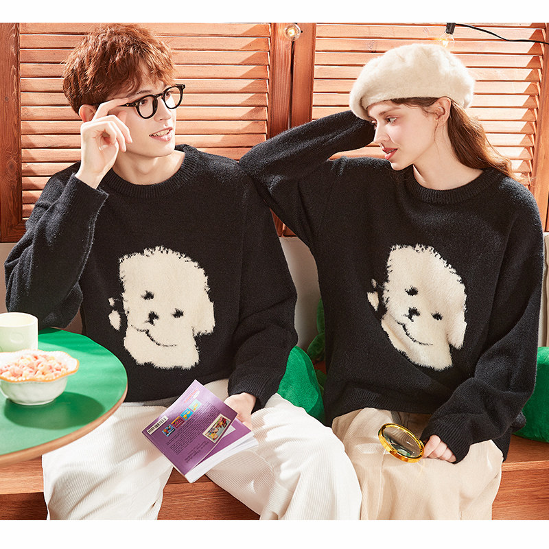 唐狮春季新款情侣装毛衣可爱小狗提花圆领款黑色套头毛线衫G,男装,针织衫/毛衣,淘宝优惠券,粉丝福利购,淘宝优惠卷