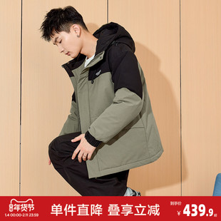 唐狮冬季新款男工装羽绒服连帽拼接防水短款厚外套冲锋少年潮