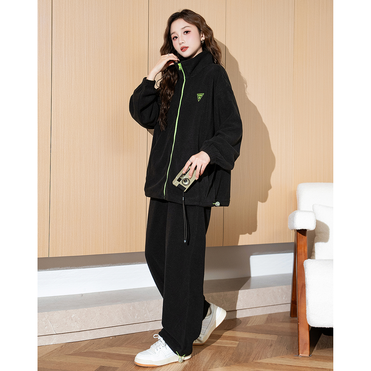 唐狮冬季摇粒绒休闲运动套装秋冬款小个子学生加绒加厚裤子一整套