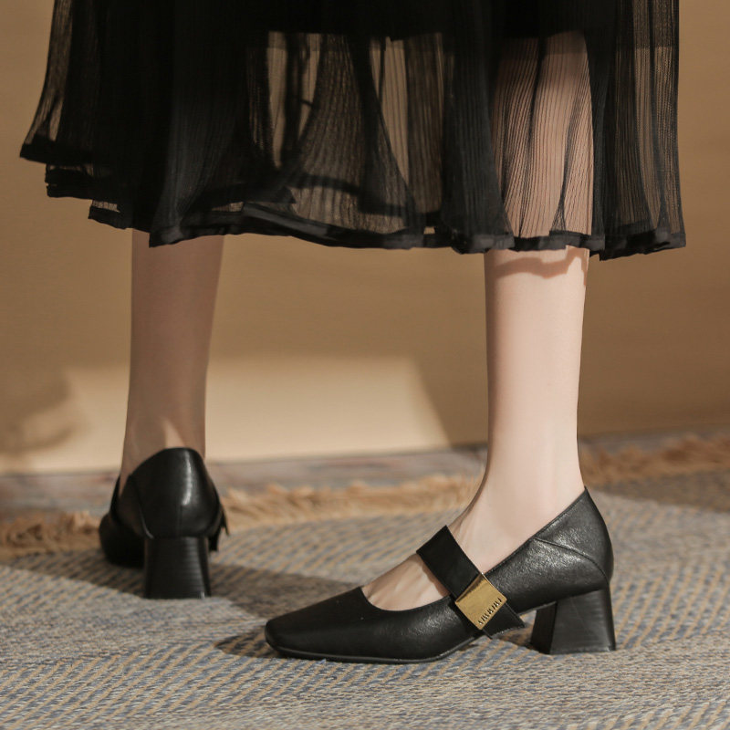 真皮复古法式玛丽珍女鞋新款极简风浅口中粗跟单鞋女配裙子高跟鞋,女鞋,玛丽珍鞋,淘宝优惠券,粉丝福利购,淘宝优惠卷