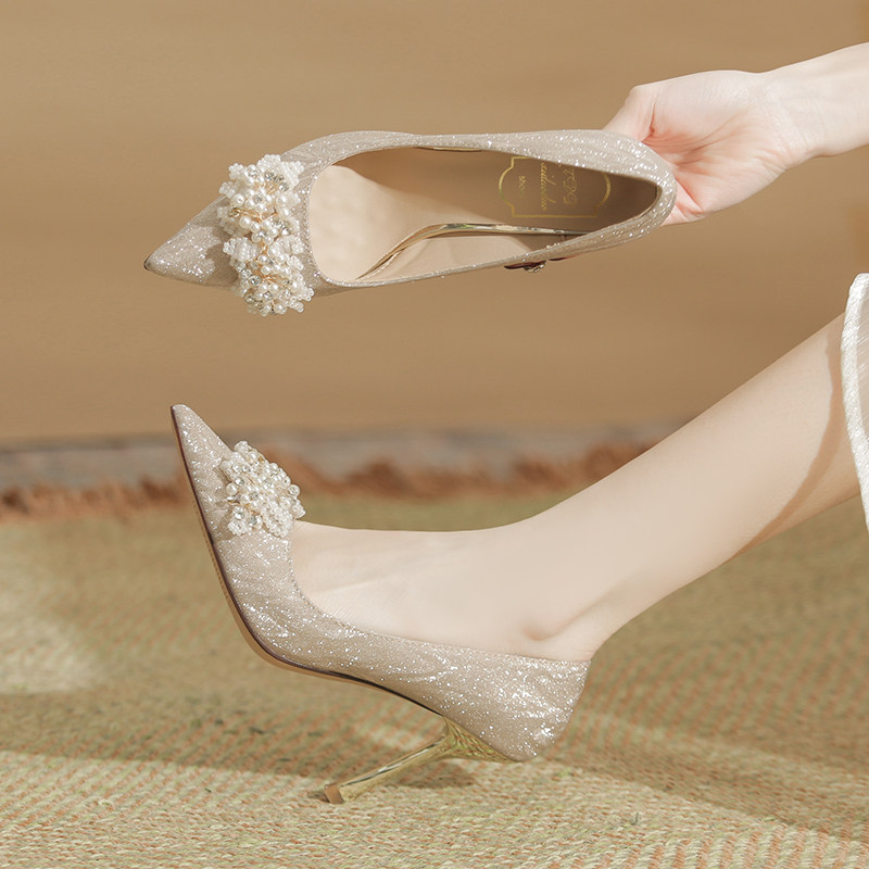 大码法式高跟鞋女34一42脚宽脚胖尖头细跟珍珠新娘婚鞋伴娘礼服鞋,女鞋,浅口单鞋,淘宝优惠券,粉丝福利购,淘宝优惠卷