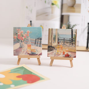 ins风桌面装 饰小摆件治愈氛围感油画插画创意家居饰品小画架