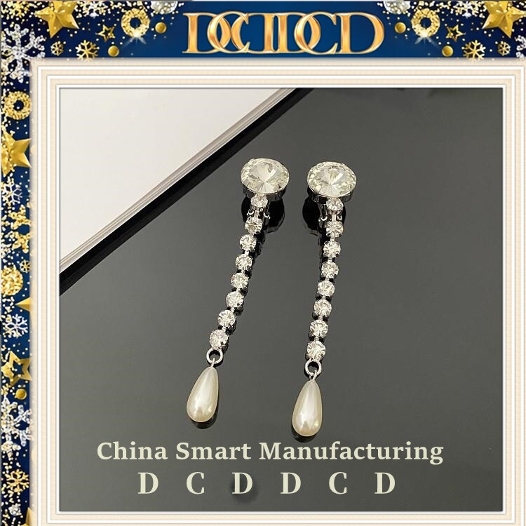 D C D D C D家轻奢简约珍珠镶钻长款耳夹高级个性水滴吊坠女耳针
