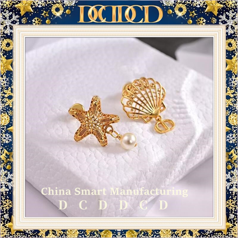 D C D D C D家海星贝壳CD珍珠耳环女高级感ins气质名媛风耳钉耳饰