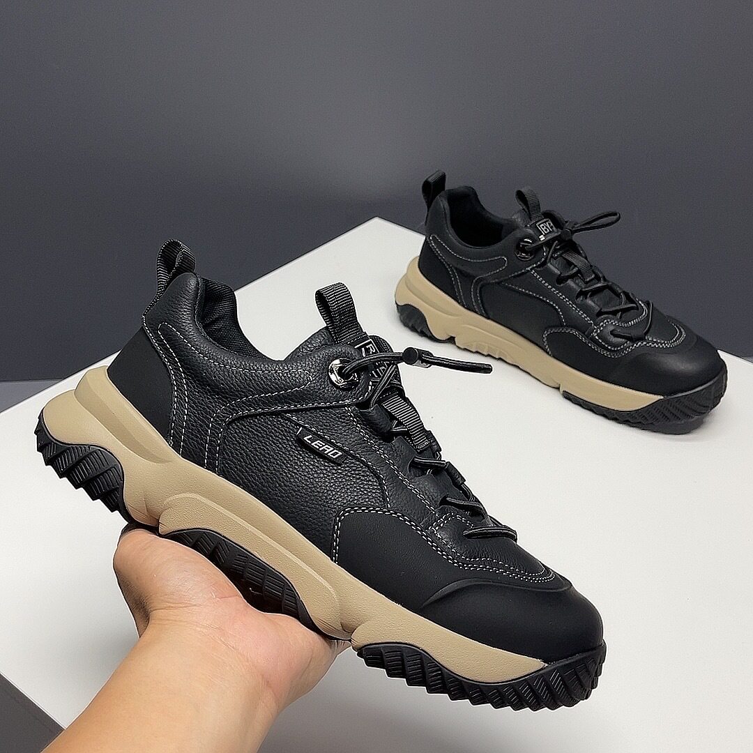 男士休闲鞋2025新款真皮男鞋头层牛皮厚底鞋子男运动鞋轻便透气