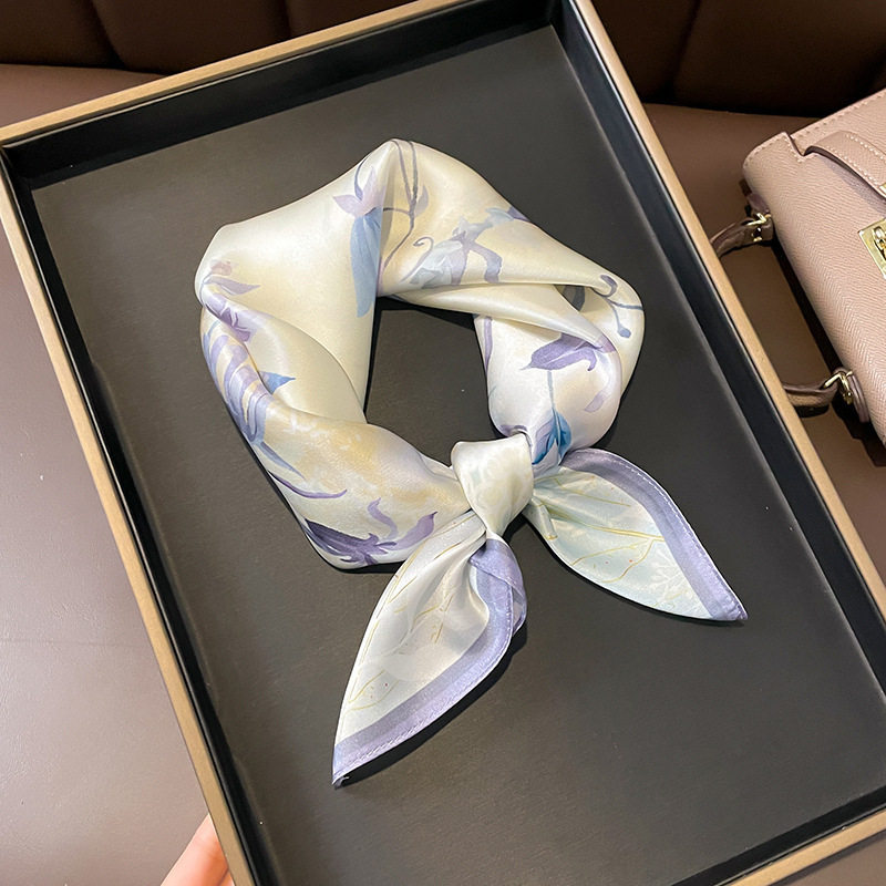 日系文艺简约小清新紫丁香53真丝丝巾女护颈小领巾绑包装饰送礼