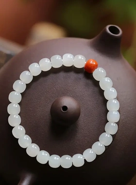 天然和田玉老型珠手串男女款搭配南红玛瑙老型珠手链女生时尚夏季