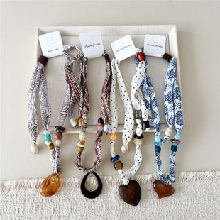 细窄长款四季懒人丝巾项链围脖女春秋夏护颈围巾装饰珍珠式领巾麦