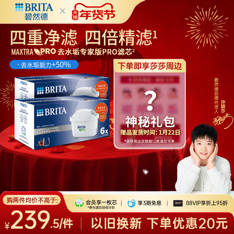 BRITA碧然德过滤净水器家用厨房滤水壶去水垢专家版PRO滤芯6枚