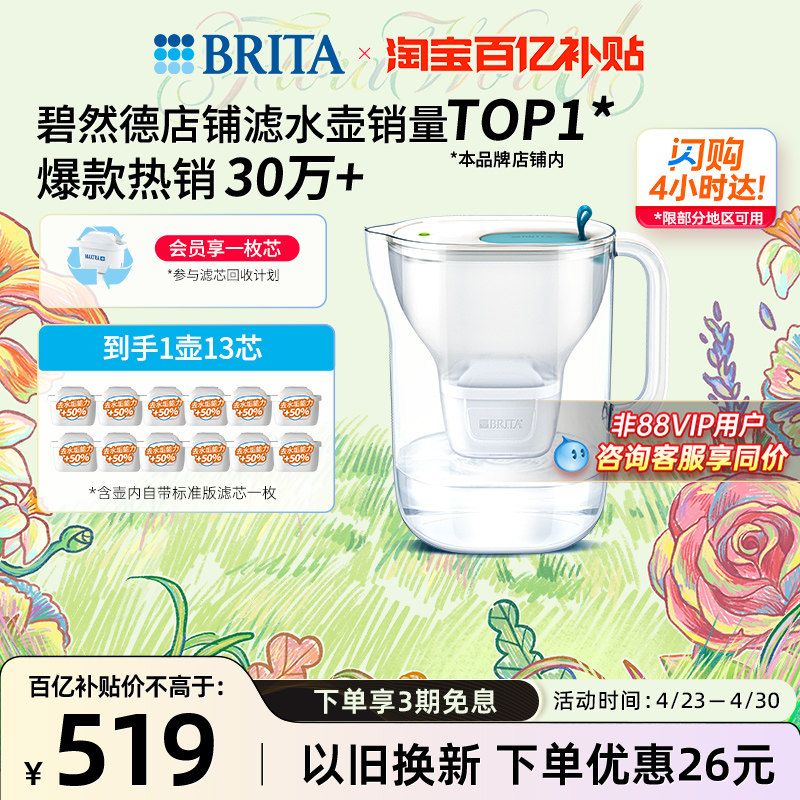 BRITA碧然德家用过滤水壶厨房净水器净水壶设计师壶1壶13芯套组