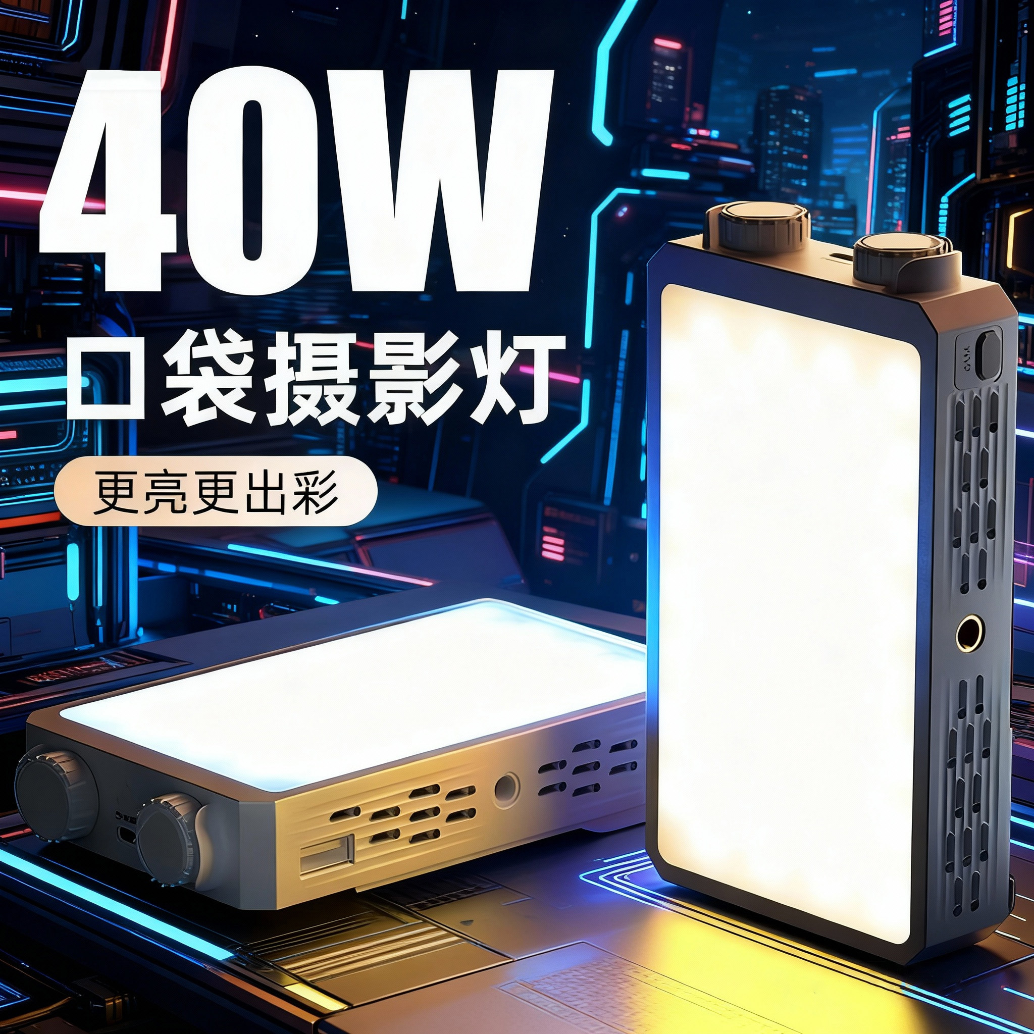 40W迷你口袋补光灯直播摄影专用便携式手机打光灯户外手持拍摄视频柔光美颜人像相机拍照室内影棚面光常亮灯