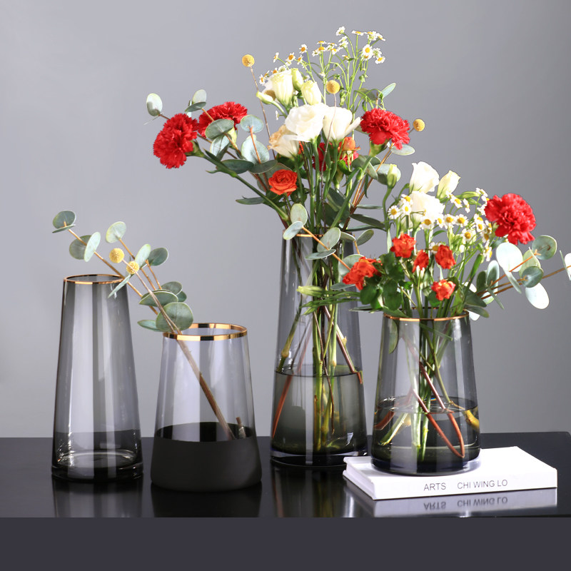 金边玻璃花瓶轻奢高档摆件客厅插花北欧风格餐桌摆件家居装饰品,家居饰品,花瓶,淘宝优惠券,粉丝福利购,淘宝优惠卷