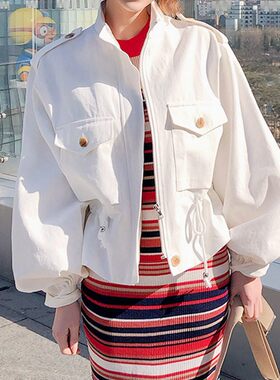 大码胖妹妹工装短款风衣休闲外套