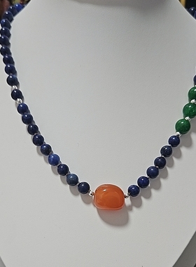 锦绣微光天然青金石南红玛瑙锁骨项链饰品礼物